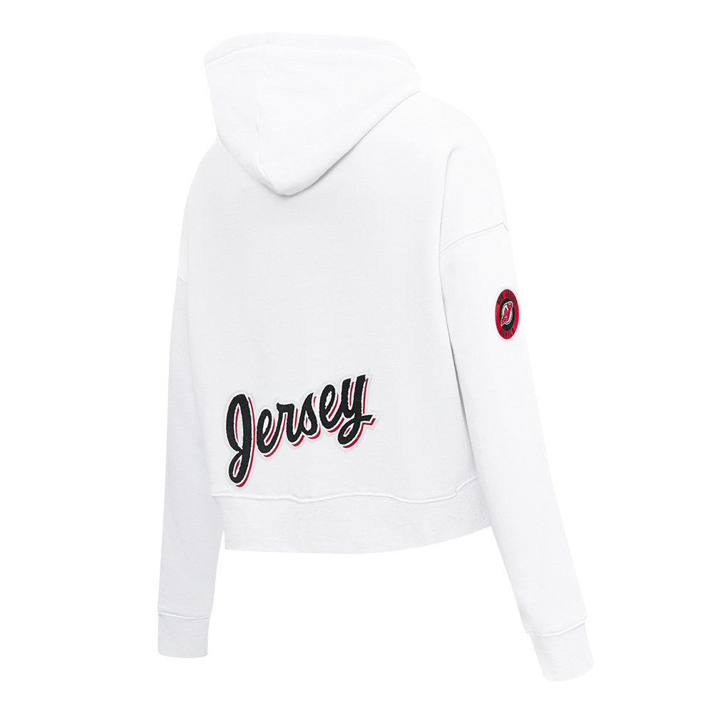 NHL NEW JERSEY DEVILS CLASSIC WOMEN'S FLEECE CROPPED PULLOVER HOODIE (WHITE)