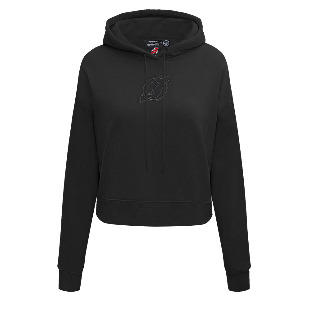 NHL NEW JERSEY DEVILS NEUTRAL WOMEN'S CROPPED PULLOVER HOODIE (BLACK)