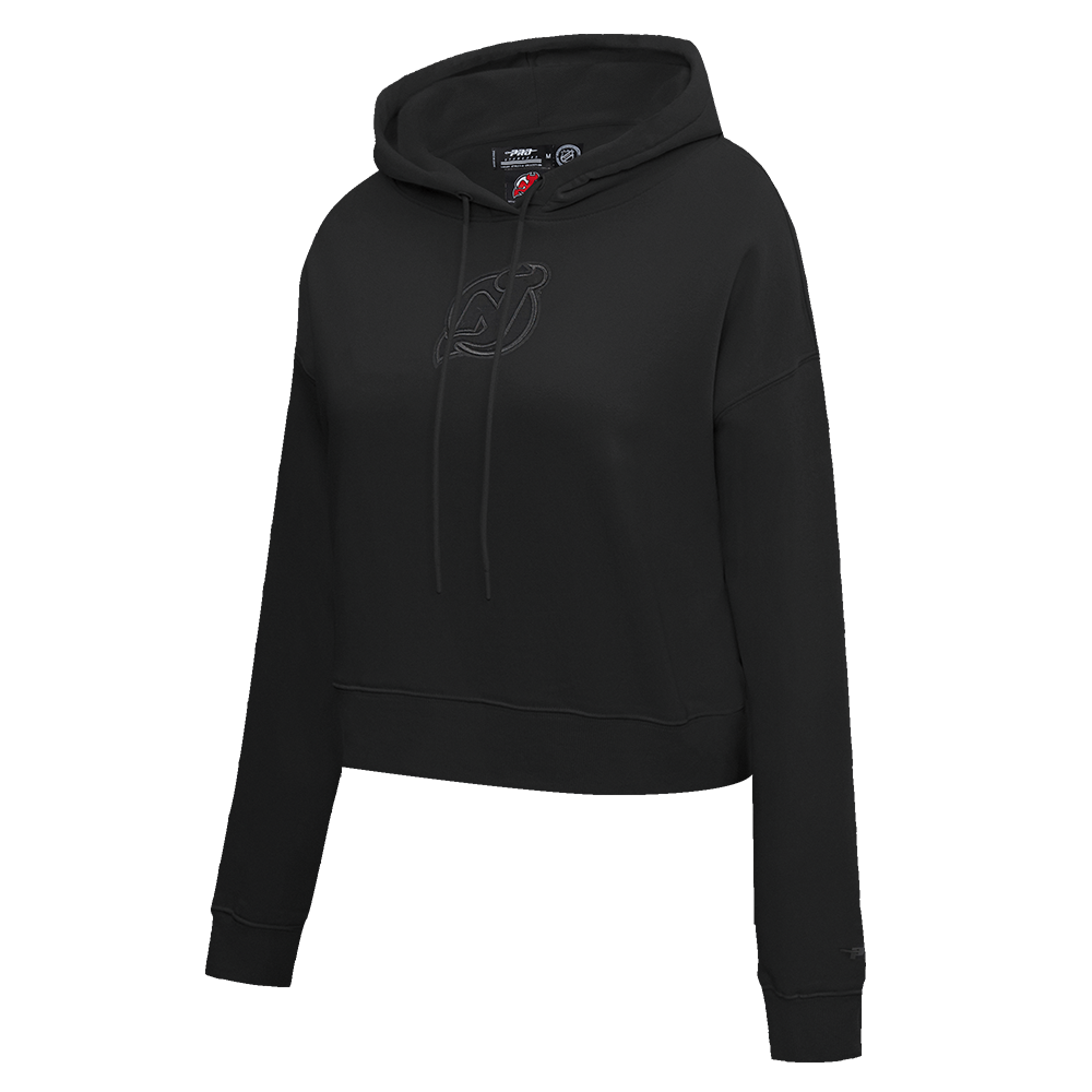 NHL NEW JERSEY DEVILS NEUTRAL WOMEN'S CROPPED PULLOVER HOODIE (BLACK)