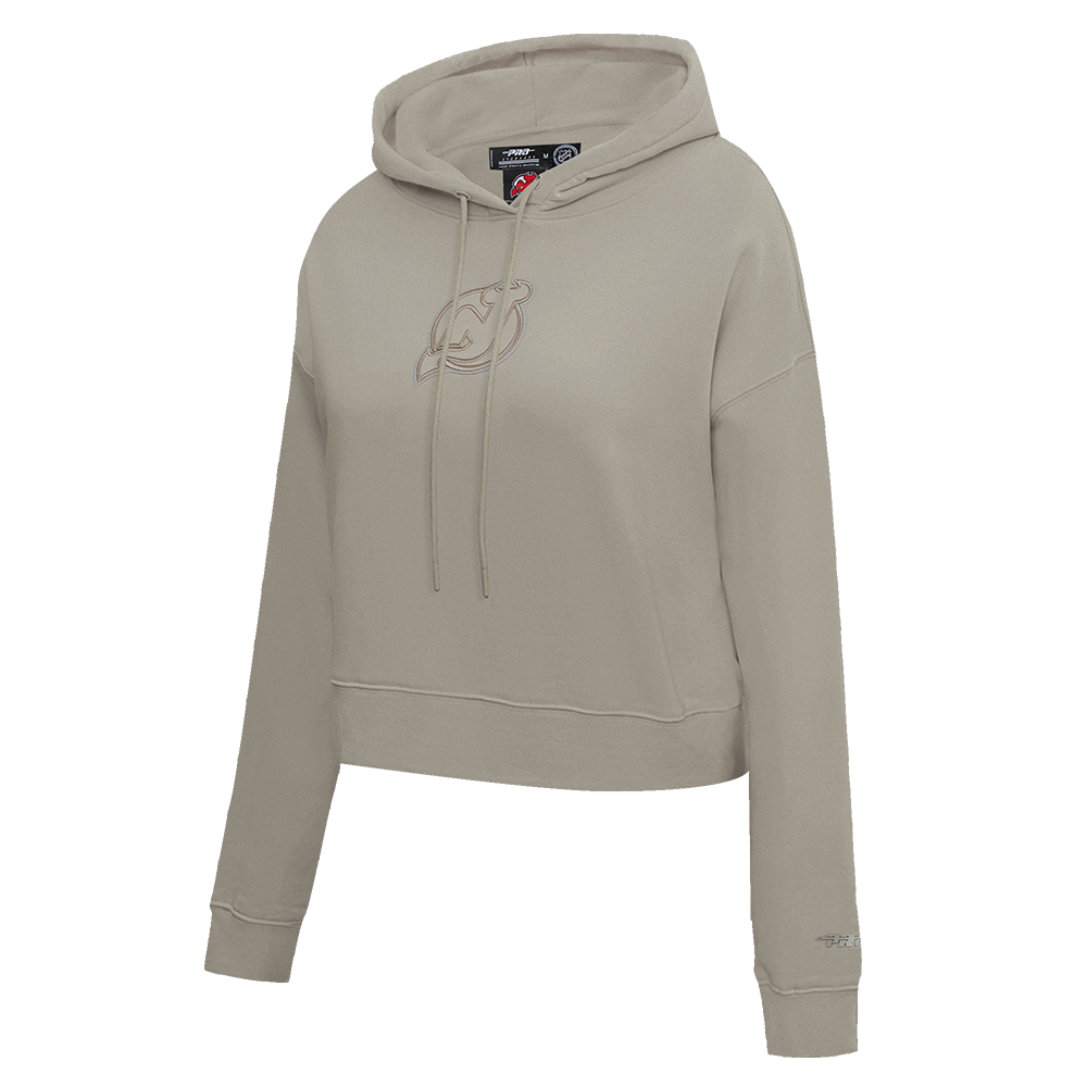 NHL NEW JERSEY DEVILS NEUTRAL WOMEN'S CROPPED PULLOVER HOODIE (TAUPE)