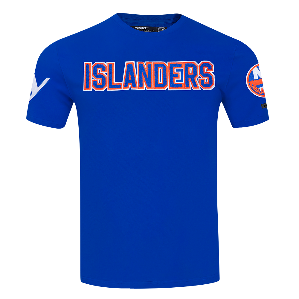 NHL NEW YORK ISLANDERS CLASSIC CHENILLE T-SHIRT EN JERSEY SIMPLE POUR HOMME (BLEU ROYAL)