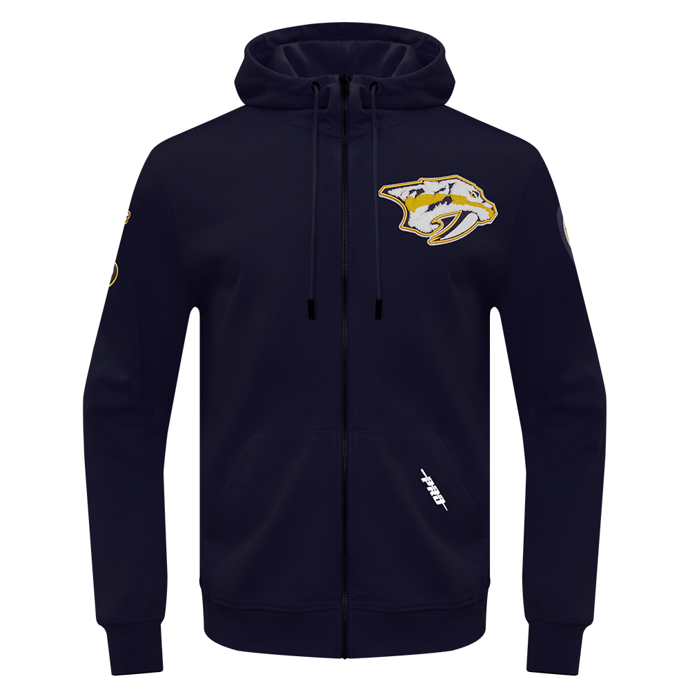 NHL NASHVILLE PREDATORS CLASSIC CHENILLE MEN'S FULL ZIP PULLOVER HOODIE (MIDNIGHT NAVY)