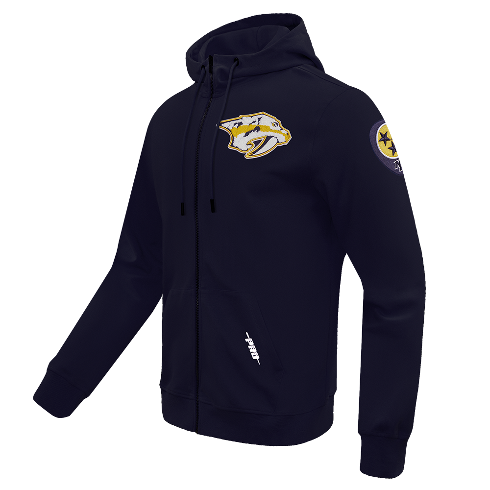 NHL NASHVILLE PREDATORS CLASSIC CHENILLE MEN'S FULL ZIP PULLOVER HOODIE (MIDNIGHT NAVY)