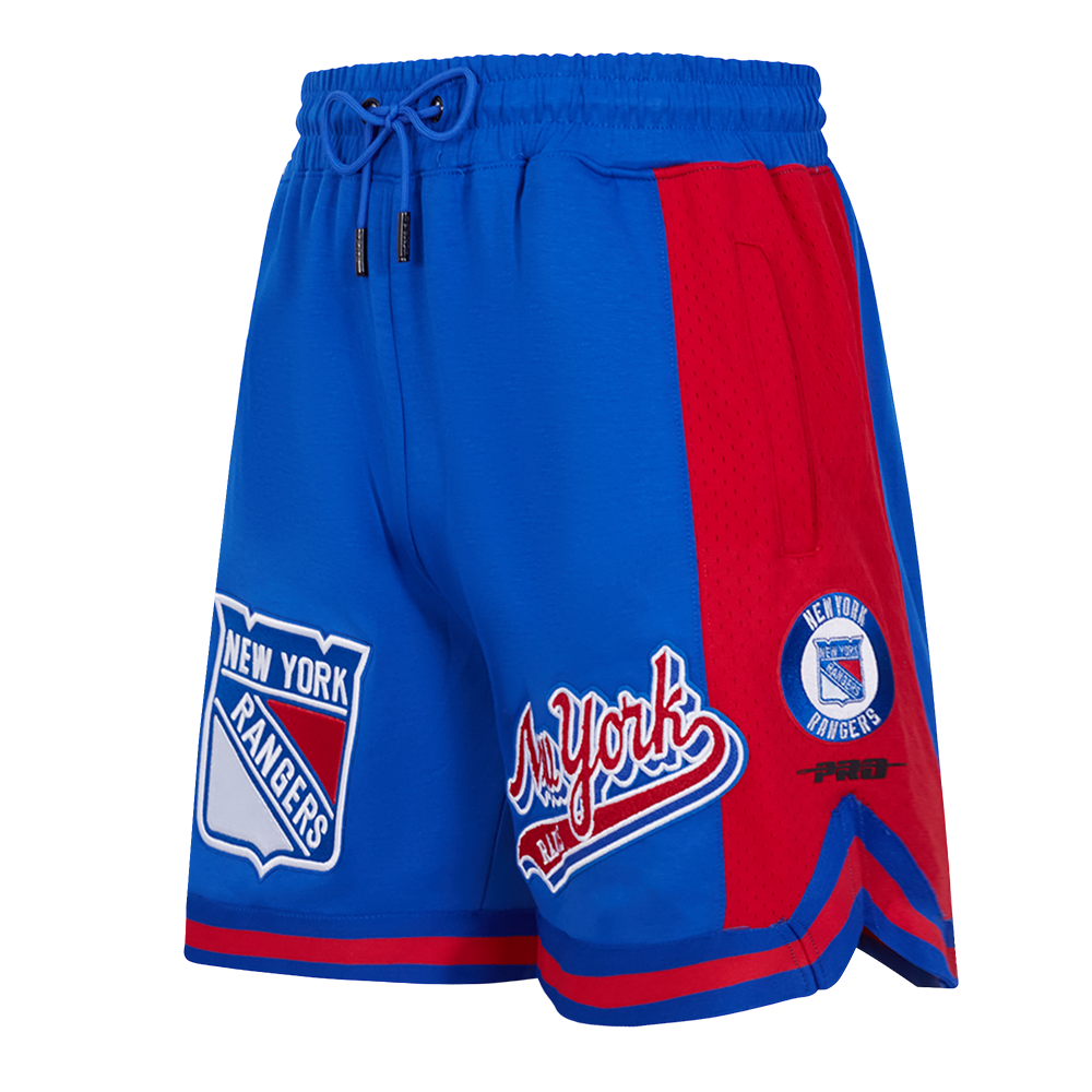 NHL NEW YORK RANGERS SCRIPT TAIL SHORT EN MAILLE DOUBLE 2.0 POUR HOMME (BLEU ROYAL/ROUGE)