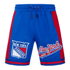 NHL NEW YORK RANGERS SCRIPT TAIL SHORT EN MAILLE DOUBLE 2.0 POUR HOMME (BLEU ROYAL/ROUGE)