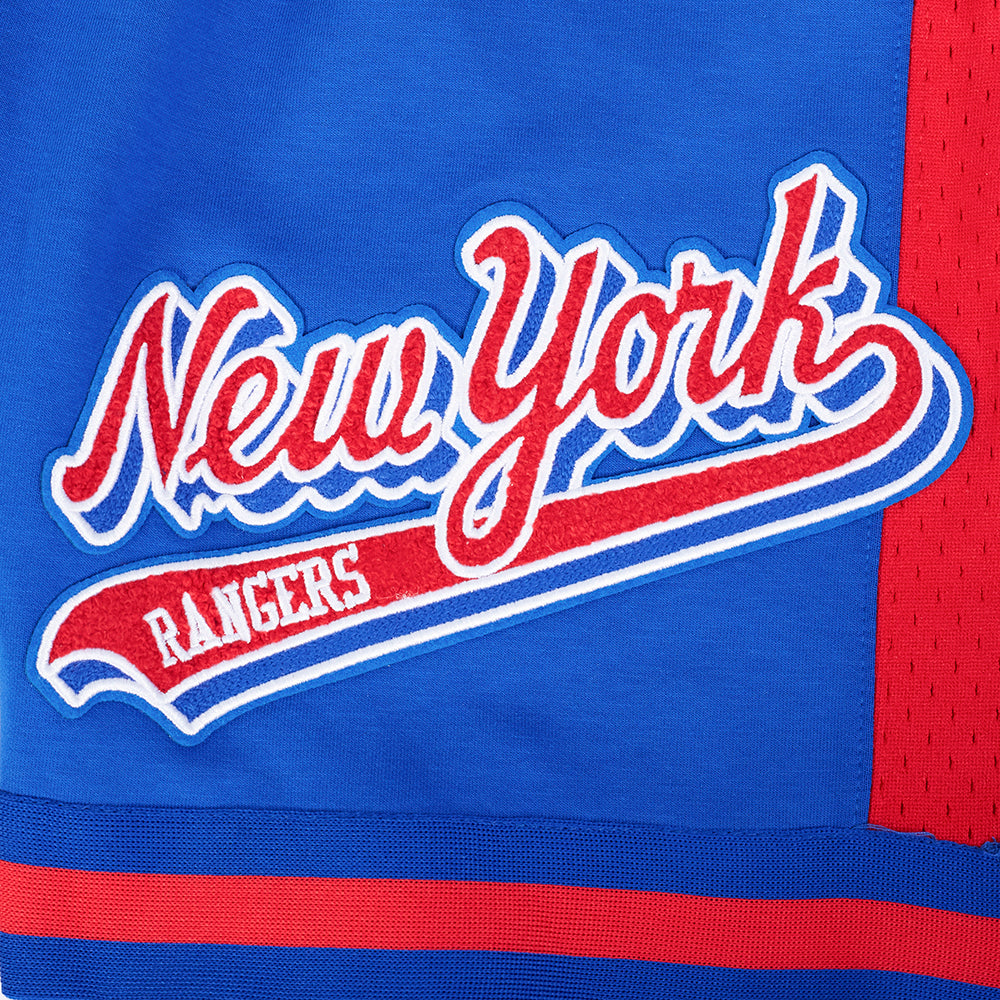 NHL NEW YORK RANGERS SCRIPT TAIL SHORT EN MAILLE DOUBLE 2.0 POUR HOMME (BLEU ROYAL/ROUGE)