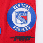 NHL NEW YORK RANGERS SCRIPT TAIL SHORT EN MAILLE DOUBLE 2.0 POUR HOMME (BLEU ROYAL/ROUGE)