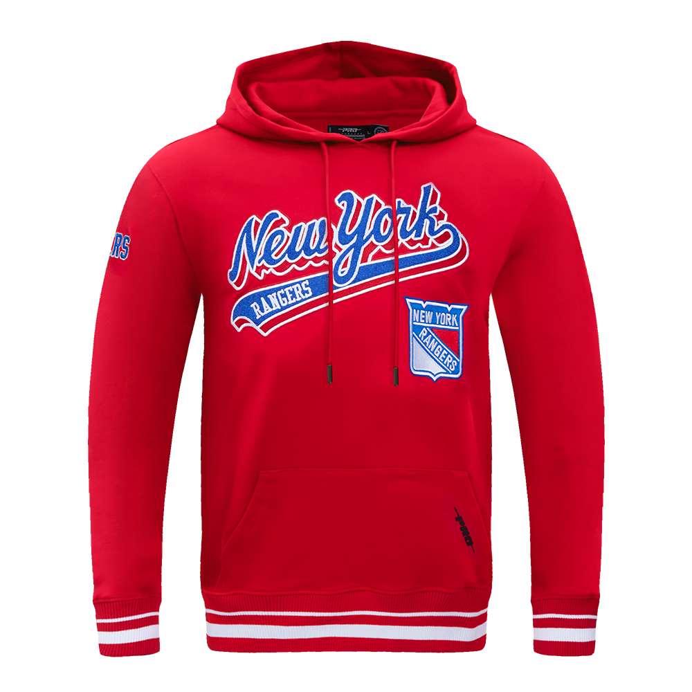 NHL NEW YORK RANGERS SCRIPT TAIL CHANDAIL À CAPUCHON EN MOLLETON CÔTELÉ POUR HOMME (ROUGE)