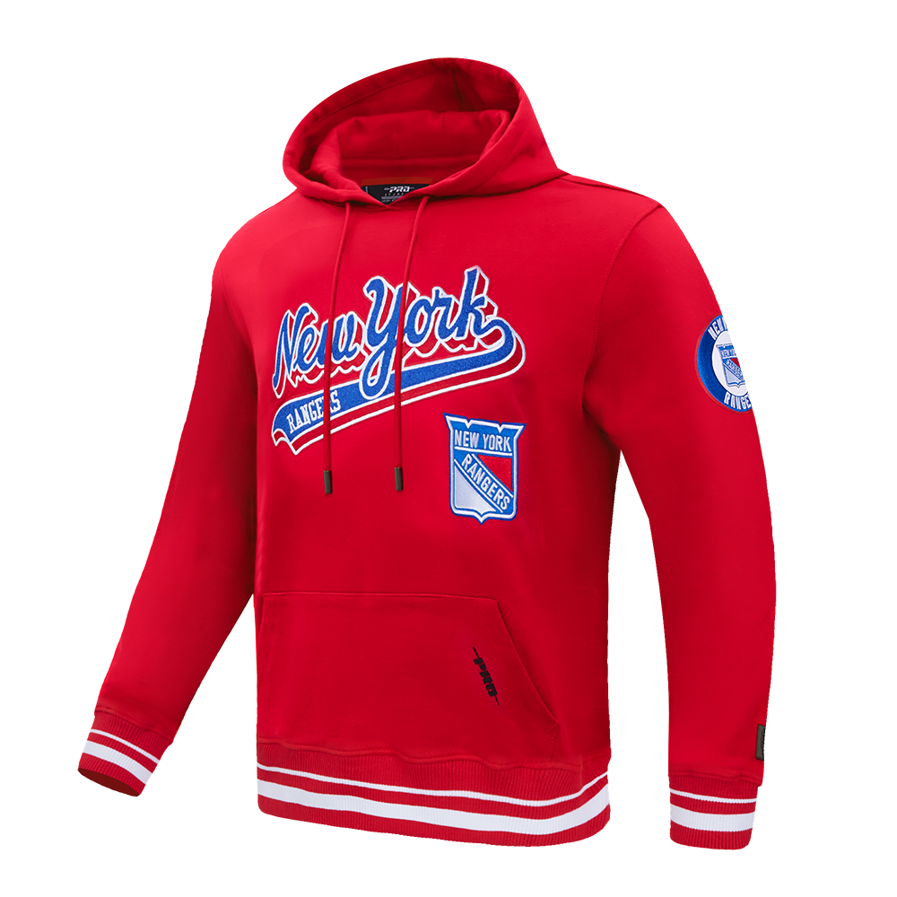 NHL NEW YORK RANGERS SCRIPT TAIL CHANDAIL À CAPUCHON EN MOLLETON CÔTELÉ POUR HOMME (ROUGE)