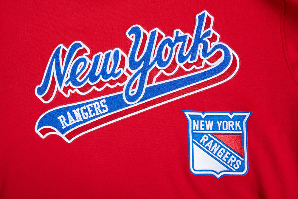 NHL NEW YORK RANGERS SCRIPT TAIL CHANDAIL À CAPUCHON EN MOLLETON CÔTELÉ POUR HOMME (ROUGE)