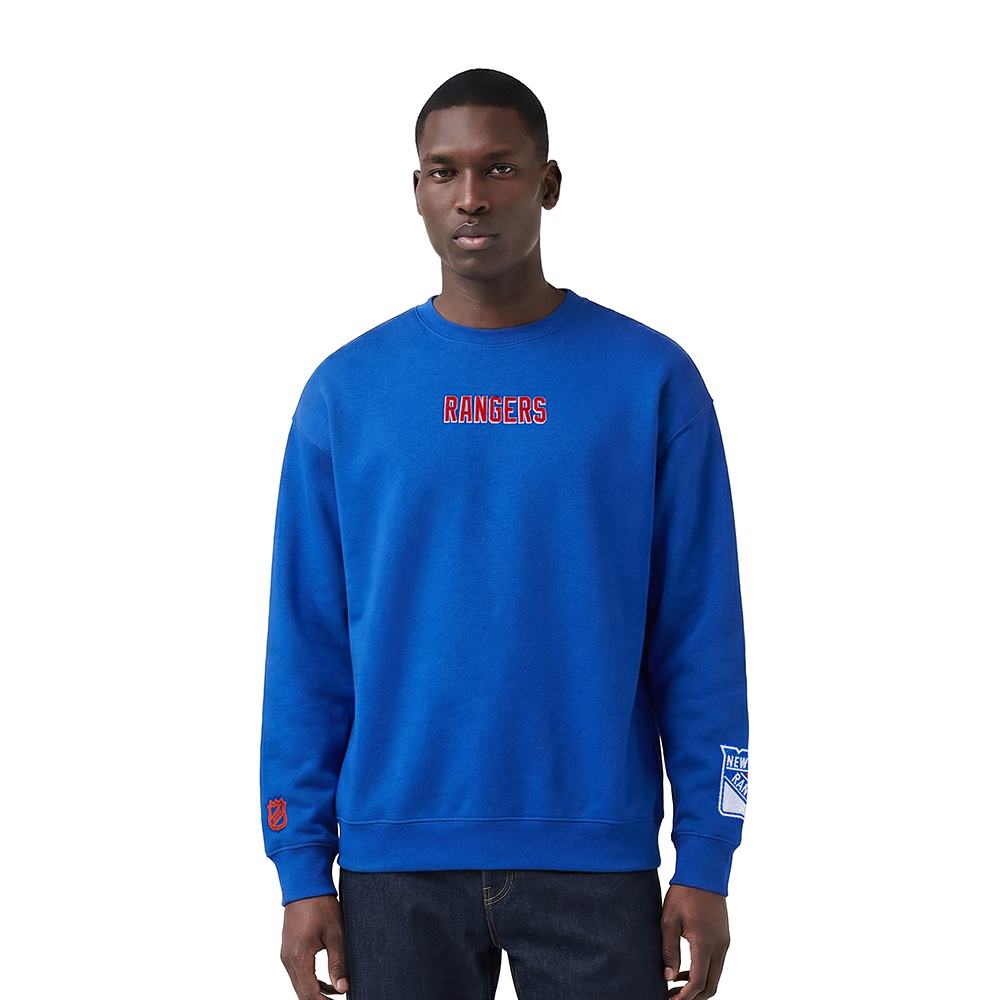 NHL NEW YORK RANGERS WINGSPAN CHANDAIL À COL ROND EN MOLLETON À ÉPAULES TOMBANTES POUR HOMME (BLEU ROYAL)