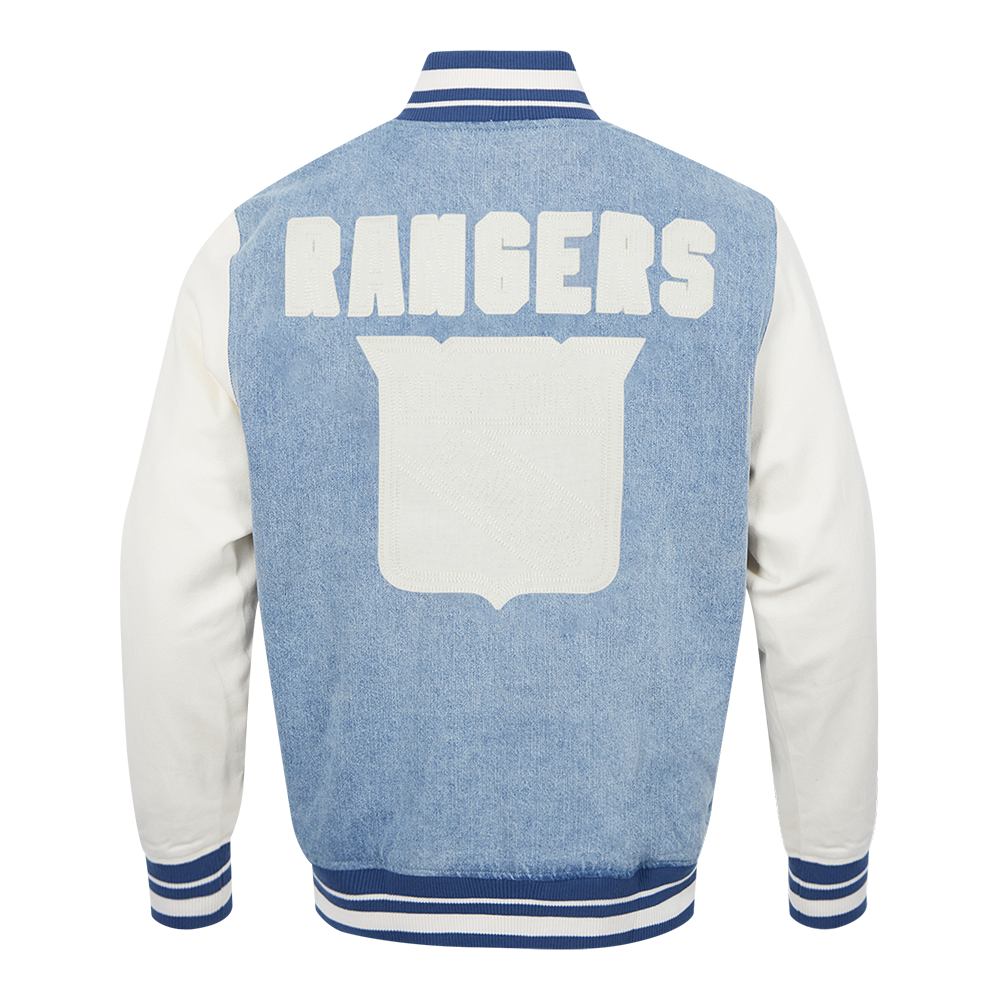 NHL NEW YORK RANGERS VARSITY BLUES BLOUSON COLLÉGIAL EN DENIM POUR HOMME (DENIM/LIN)