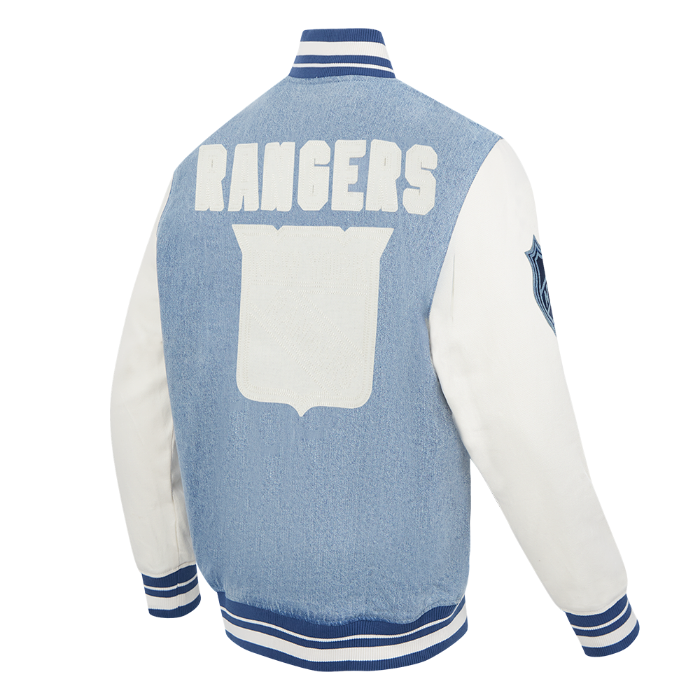 NHL NEW YORK RANGERS VARSITY BLUES BLOUSON COLLÉGIAL EN DENIM POUR HOMME (DENIM/LIN)