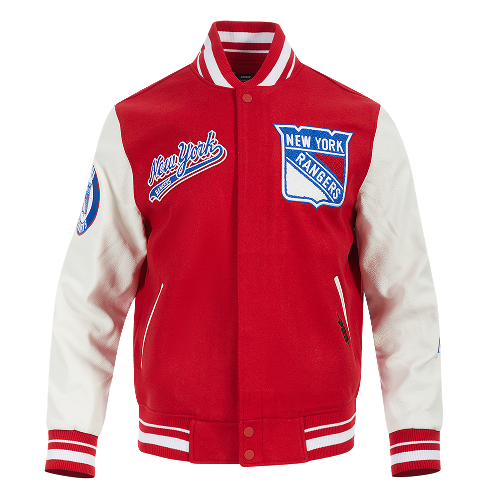 NHL NEW YORK RANGERS SCRIPT TAIL BLOUSON COLLÉGIAL POUR HOMME (ROUGE/BLANC)