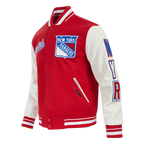 NHL NEW YORK RANGERS SCRIPT TAIL BLOUSON COLLÉGIAL POUR HOMME (ROUGE/BLANC)