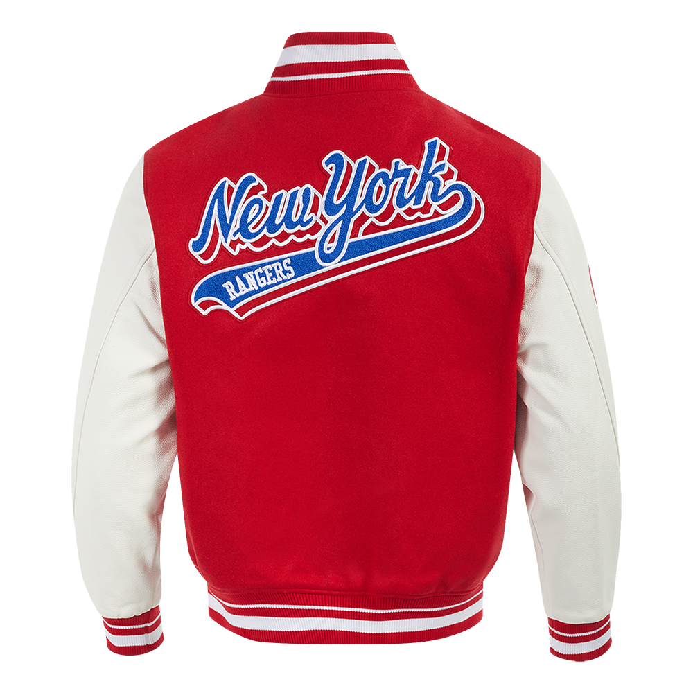 NHL NEW YORK RANGERS SCRIPT TAIL BLOUSON COLLÉGIAL POUR HOMME (ROUGE/BLANC)