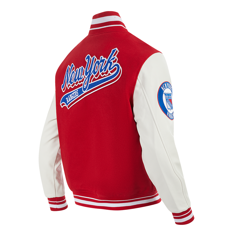 NHL NEW YORK RANGERS SCRIPT TAIL BLOUSON COLLÉGIAL POUR HOMME (ROUGE/BLANC)