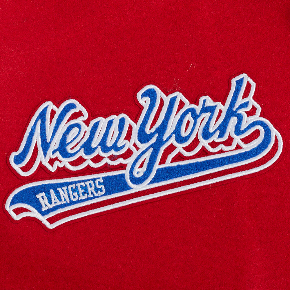 NHL NEW YORK RANGERS SCRIPT TAIL BLOUSON COLLÉGIAL POUR HOMME (ROUGE/BLANC)