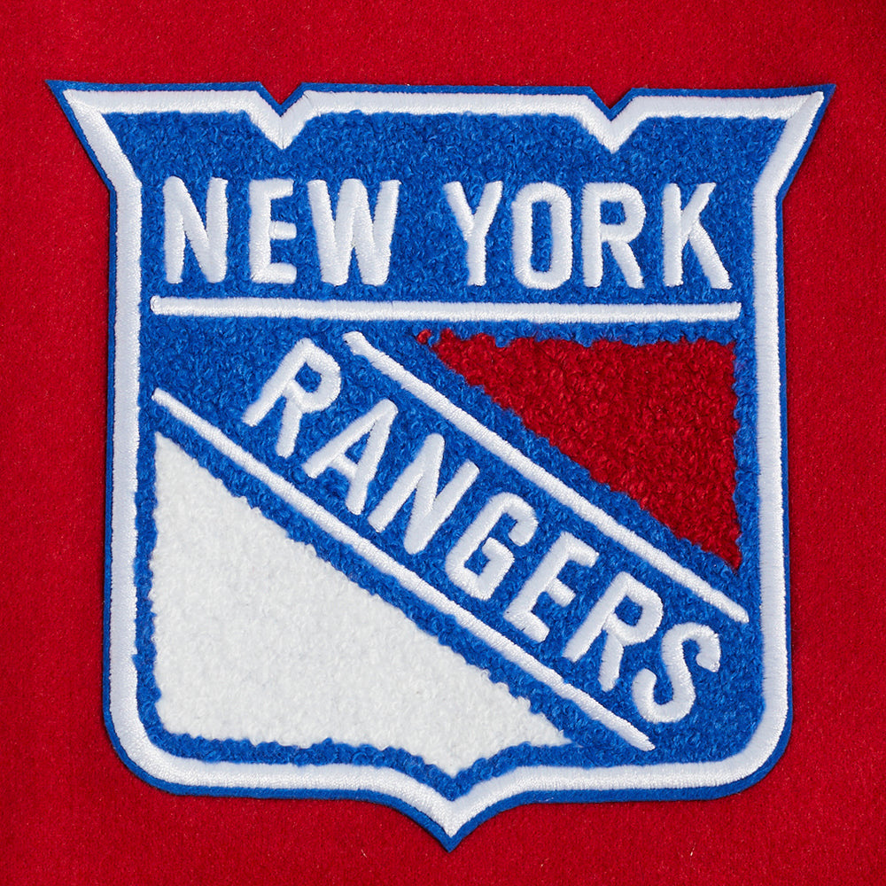 NHL NEW YORK RANGERS SCRIPT TAIL BLOUSON COLLÉGIAL POUR HOMME (ROUGE/BLANC)