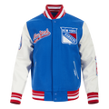 NHL NEW YORK RANGERS SCRIPT TAIL MEN'S VARSITY JACKET (ROYAL BLUE/RED)