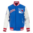 NHL NEW YORK RANGERS SCRIPT TAIL MEN'S VARSITY JACKET (ROYAL BLUE/RED)