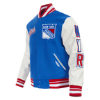 NHL NEW YORK RANGERS SCRIPT TAIL MEN'S VARSITY JACKET (ROYAL BLUE/RED)