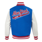 NHL NEW YORK RANGERS SCRIPT TAIL MEN'S VARSITY JACKET (ROYAL BLUE/RED)