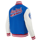NHL NEW YORK RANGERS SCRIPT TAIL MEN'S VARSITY JACKET (ROYAL BLUE/RED)