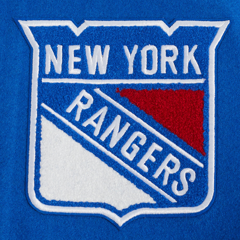 NHL NEW YORK RANGERS SCRIPT TAIL MEN'S VARSITY JACKET (ROYAL BLUE/RED)