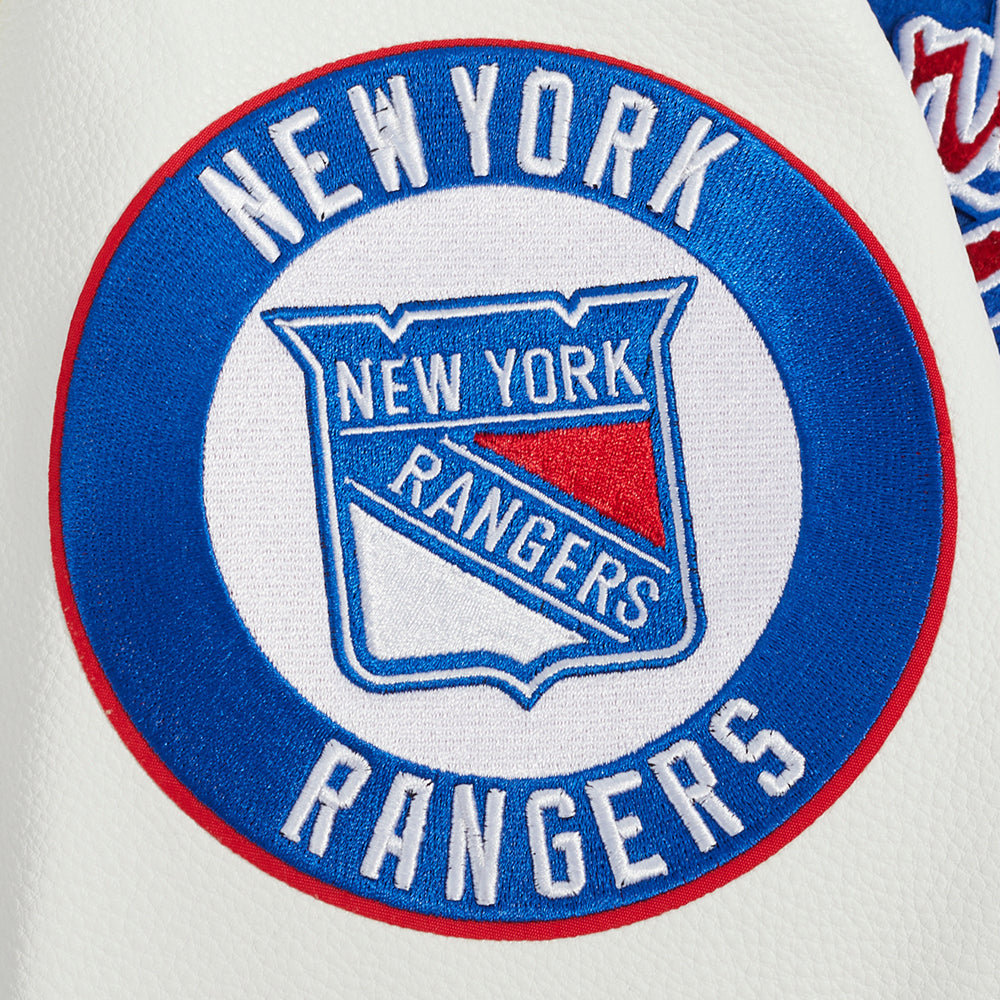 NHL NEW YORK RANGERS SCRIPT TAIL MEN'S VARSITY JACKET (ROYAL BLUE/RED)