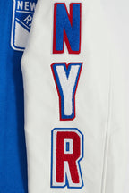 NHL NEW YORK RANGERS SCRIPT TAIL MEN'S VARSITY JACKET (ROYAL BLUE/RED)