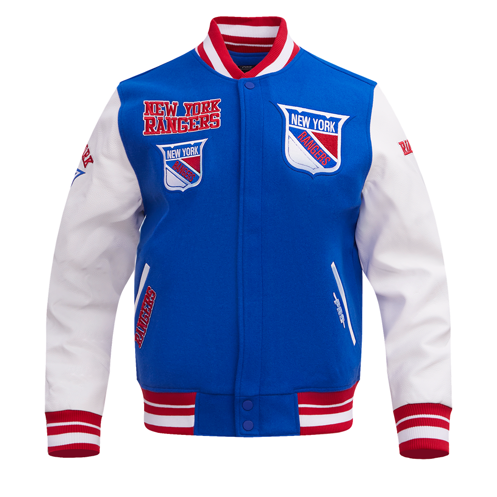 NHL NEW YORK RANGERS RETRO CLASSICS BLOUSON COLLÉGIAL POUR HOMME (BLEU ROYAL/ROUGE)