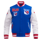 NHL NEW YORK RANGERS RETRO CLASSICS BLOUSON COLLÉGIAL POUR HOMME (BLEU ROYAL/ROUGE)