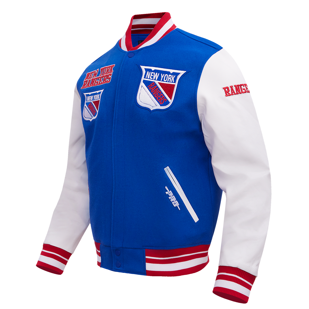 NHL NEW YORK RANGERS RETRO CLASSICS BLOUSON COLLÉGIAL POUR HOMME (BLEU ROYAL/ROUGE)
