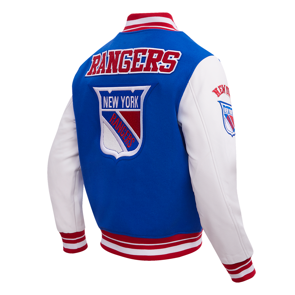 NHL NEW YORK RANGERS RETRO CLASSICS BLOUSON COLLÉGIAL POUR HOMME (BLEU ROYAL/ROUGE)