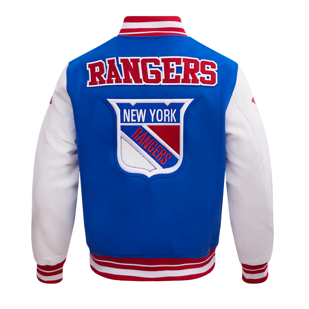 NHL NEW YORK RANGERS RETRO CLASSICS BLOUSON COLLÉGIAL POUR HOMME (BLEU ROYAL/ROUGE)