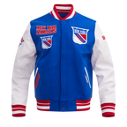 NHL NEW YORK RANGERS RETRO CLASSICS BLOUSON COLLÉGIAL POUR HOMME (BLEU ROYAL/ROUGE)