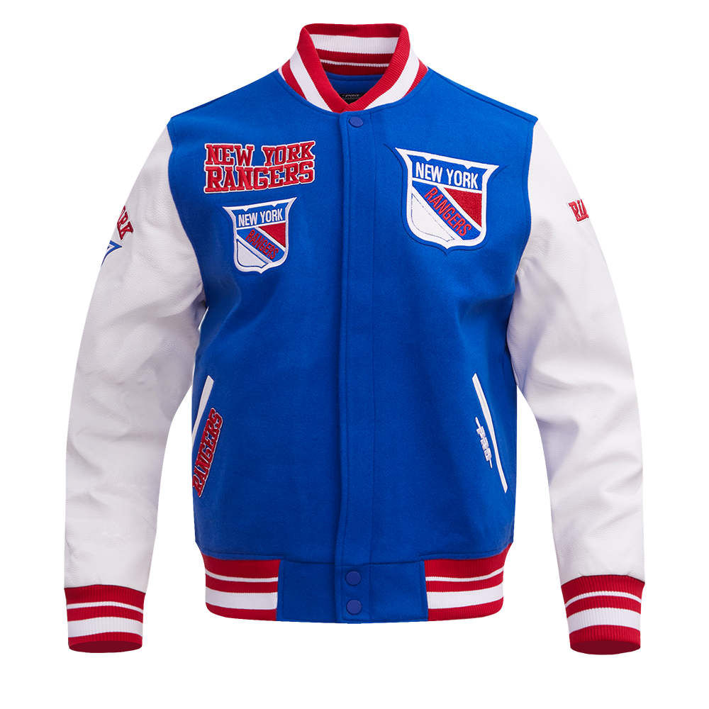 NHL NEW YORK RANGERS RETRO CLASSICS BLOUSON COLLÉGIAL POUR HOMME (BLEU ROYAL/ROUGE)