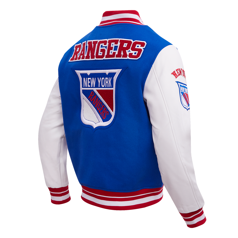 NHL NEW YORK RANGERS RETRO CLASSICS BLOUSON COLLÉGIAL POUR HOMME (BLEU ROYAL/ROUGE)
