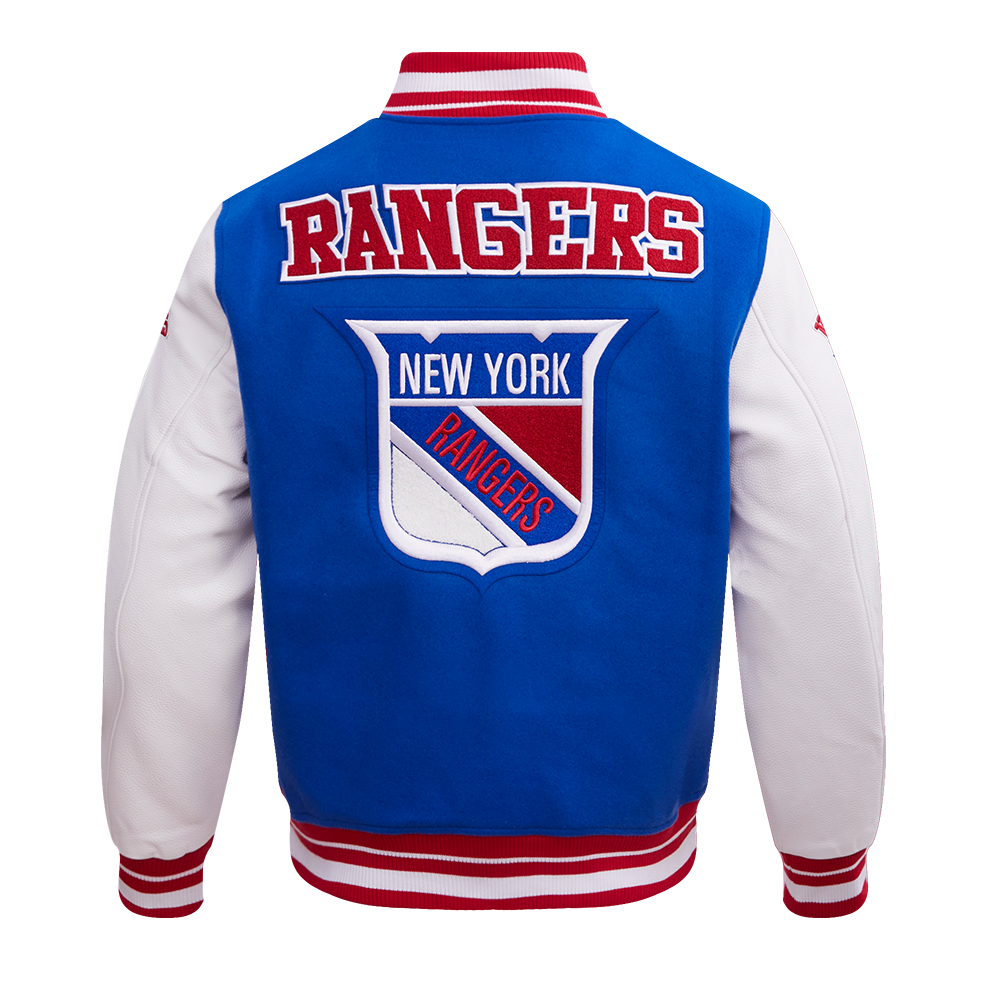 NHL NEW YORK RANGERS RETRO CLASSICS BLOUSON COLLÉGIAL POUR HOMME (BLEU ROYAL/ROUGE)