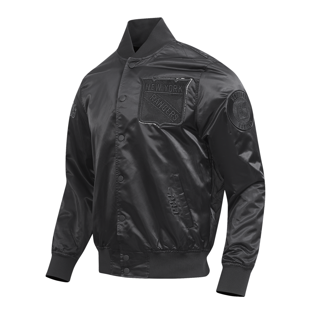 NHL NEW YORK RANGERS TRIPLE BLACK BLOUSON EN SATIN POUR HOMME (TRIPLE NOIR HOMME)