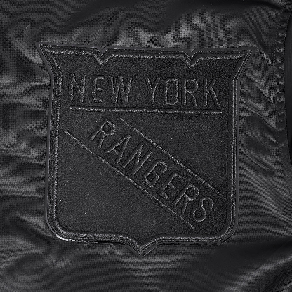 NHL NEW YORK RANGERS TRIPLE BLACK BLOUSON EN SATIN POUR HOMME (TRIPLE NOIR HOMME)