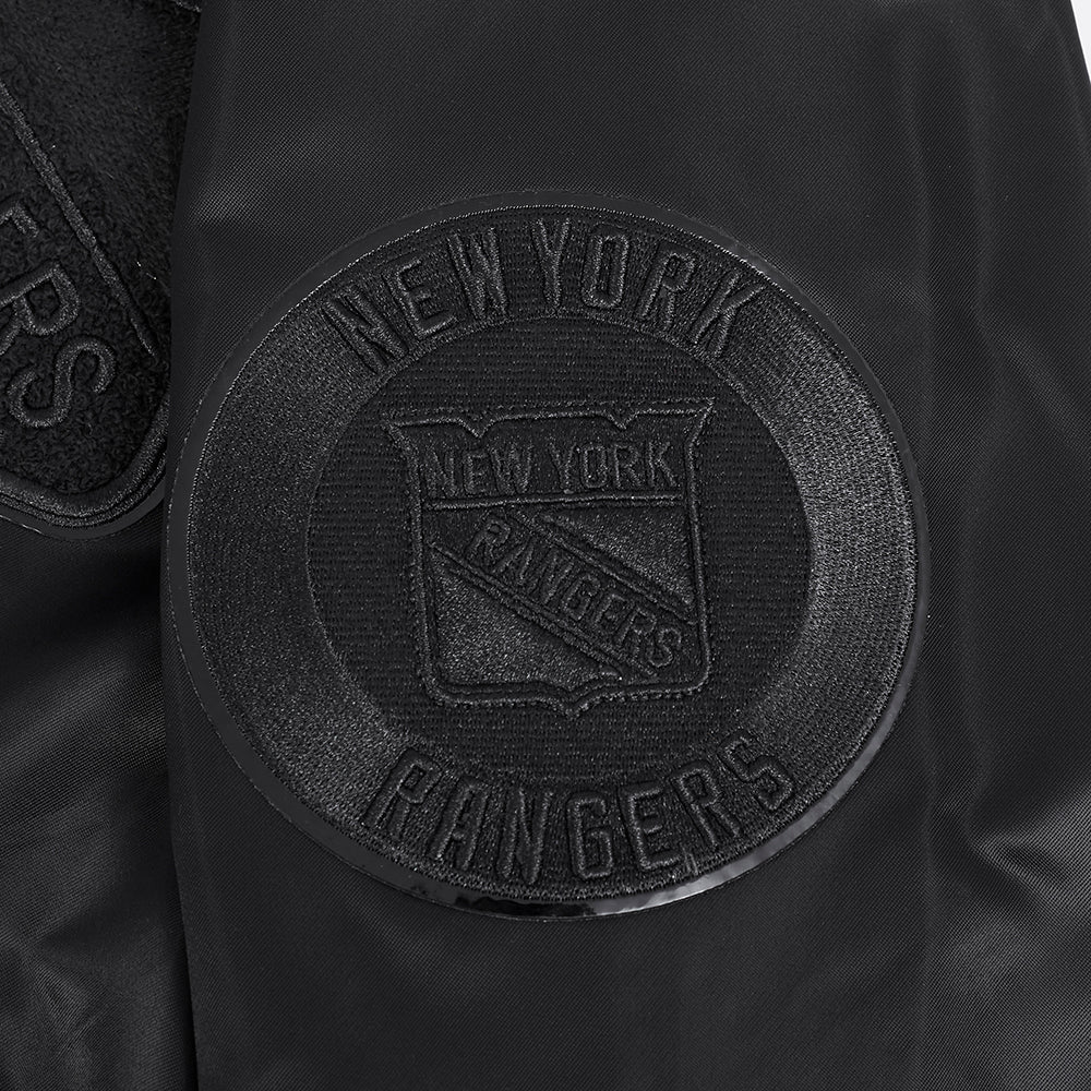 NHL NEW YORK RANGERS TRIPLE BLACK BLOUSON EN SATIN POUR HOMME (TRIPLE NOIR HOMME)
