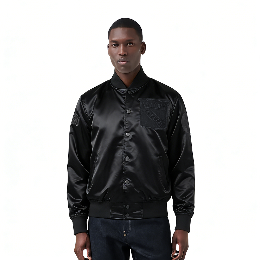 NHL NEW YORK RANGERS TRIPLE BLACK BLOUSON EN SATIN POUR HOMME (TRIPLE NOIR HOMME)
