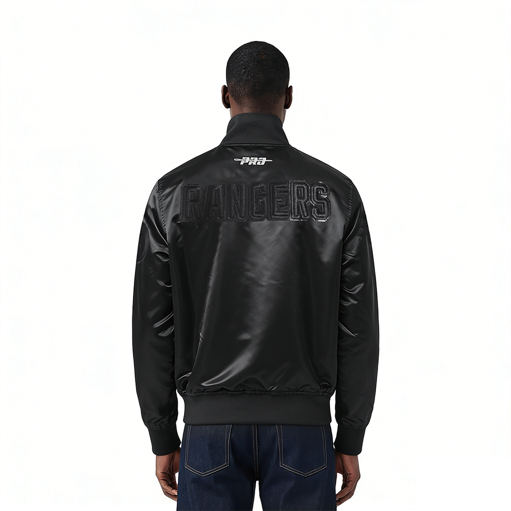 NHL NEW YORK RANGERS TRIPLE BLACK BLOUSON EN SATIN POUR HOMME (TRIPLE NOIR HOMME)