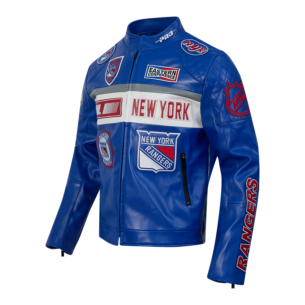 NHL NEW YORK RANGERS MEN'S MOTO JACKET (ROYAL BLUE/WHITE)