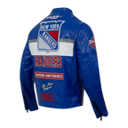 NHL NEW YORK RANGERS MEN'S MOTO JACKET (ROYAL BLUE/WHITE)