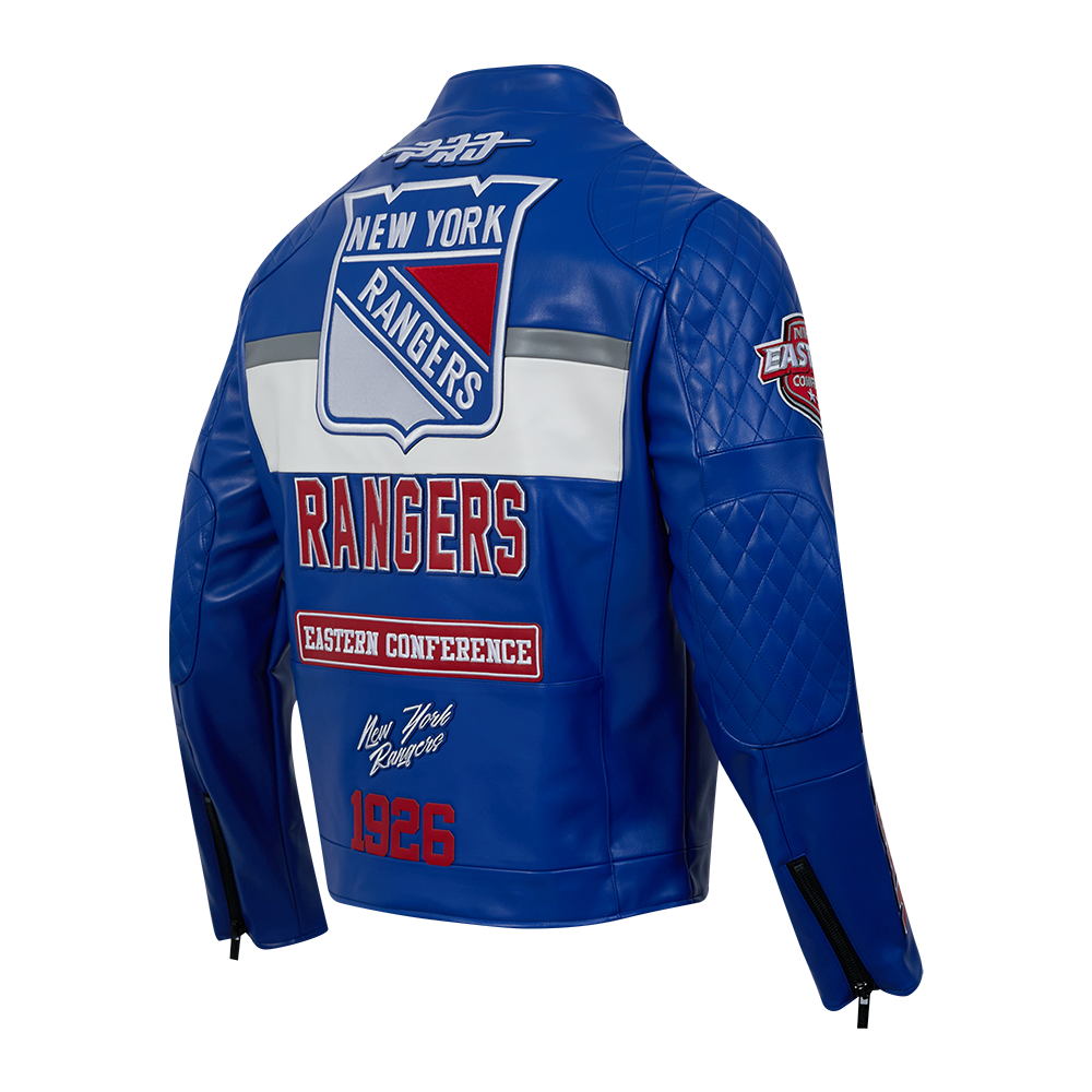 NHL NEW YORK RANGERS MEN'S MOTO JACKET (ROYAL BLUE/WHITE)