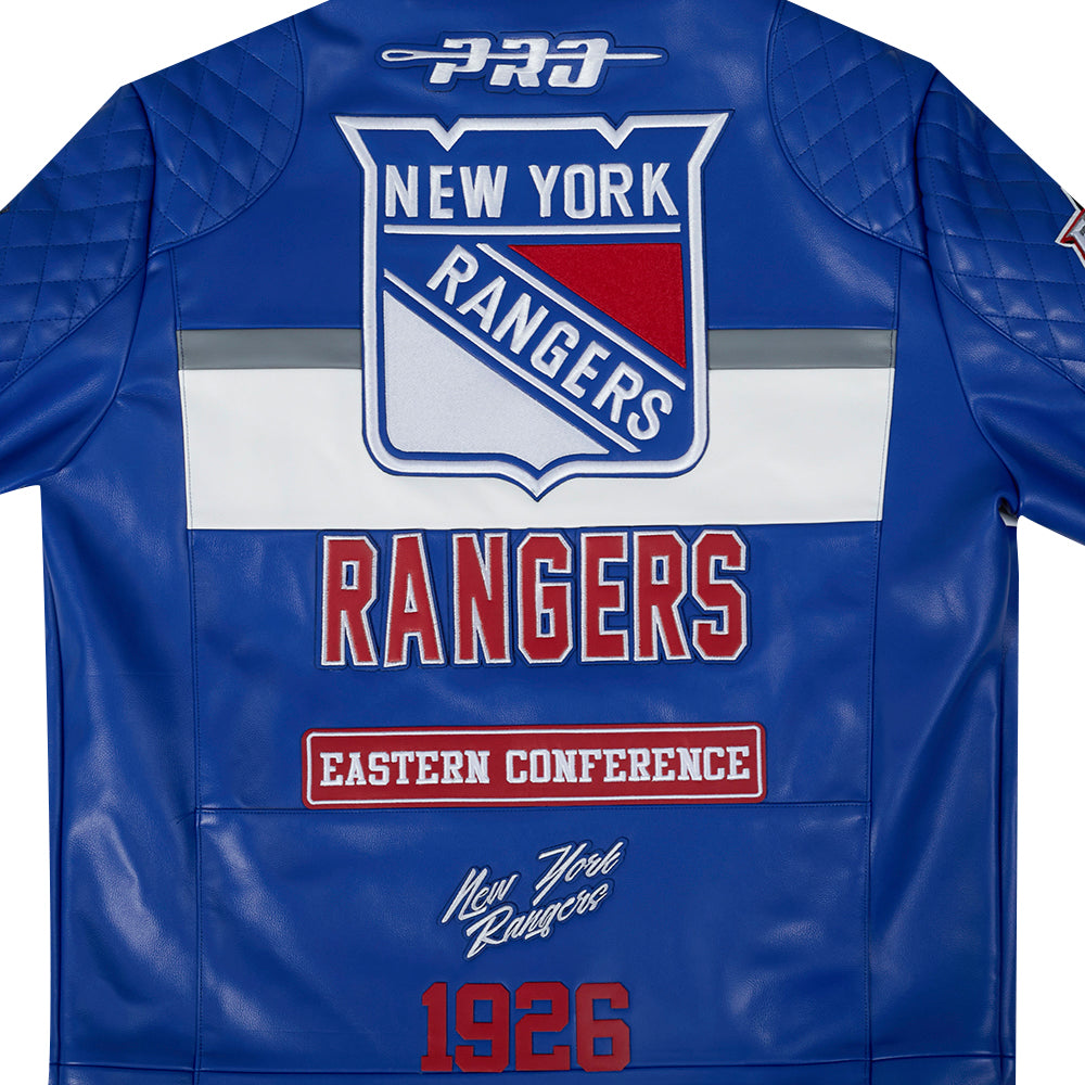 NHL NEW YORK RANGERS MEN'S MOTO JACKET (ROYAL BLUE/WHITE)