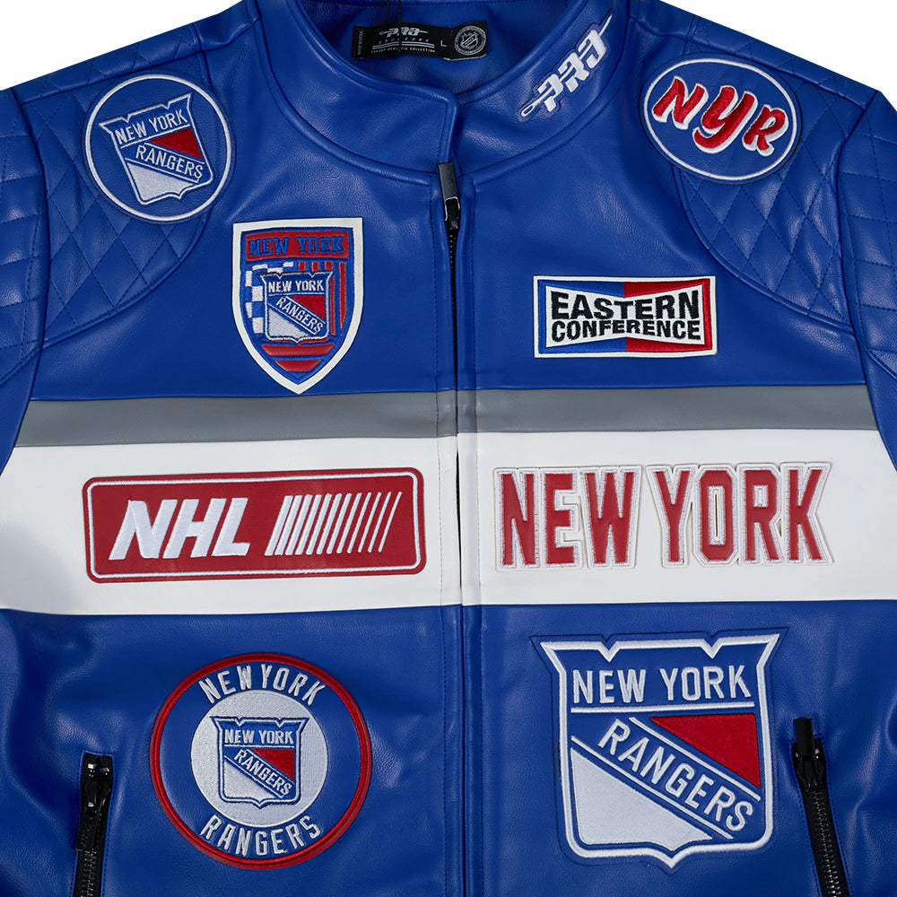 NHL NEW YORK RANGERS MEN'S MOTO JACKET (ROYAL BLUE/WHITE)